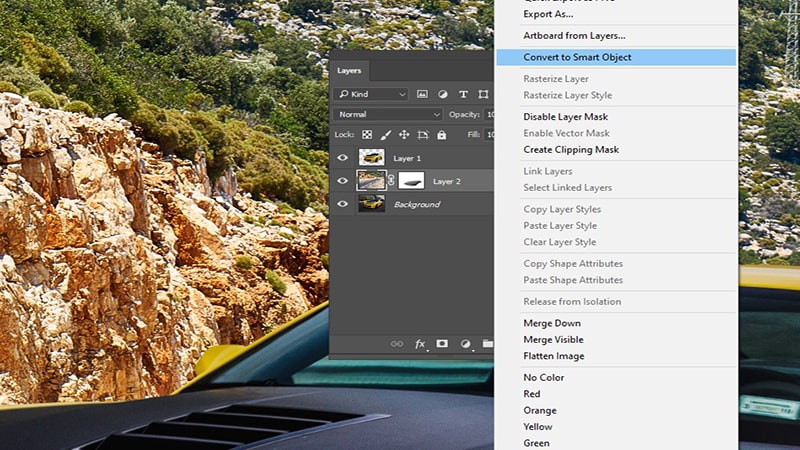 Convert car images to a smart Object